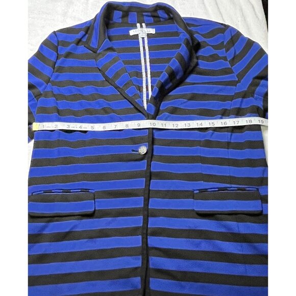 Ellen Tracy Women's Striped Blazer Jacket L Blue & Black - Picture 1 of 3